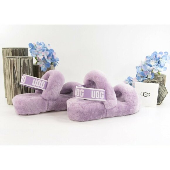 UGG Fluff Oh Yea Lilac Purple Sheepskin Fur Slippers Slides Sandals NIB - Picture 4 of 11